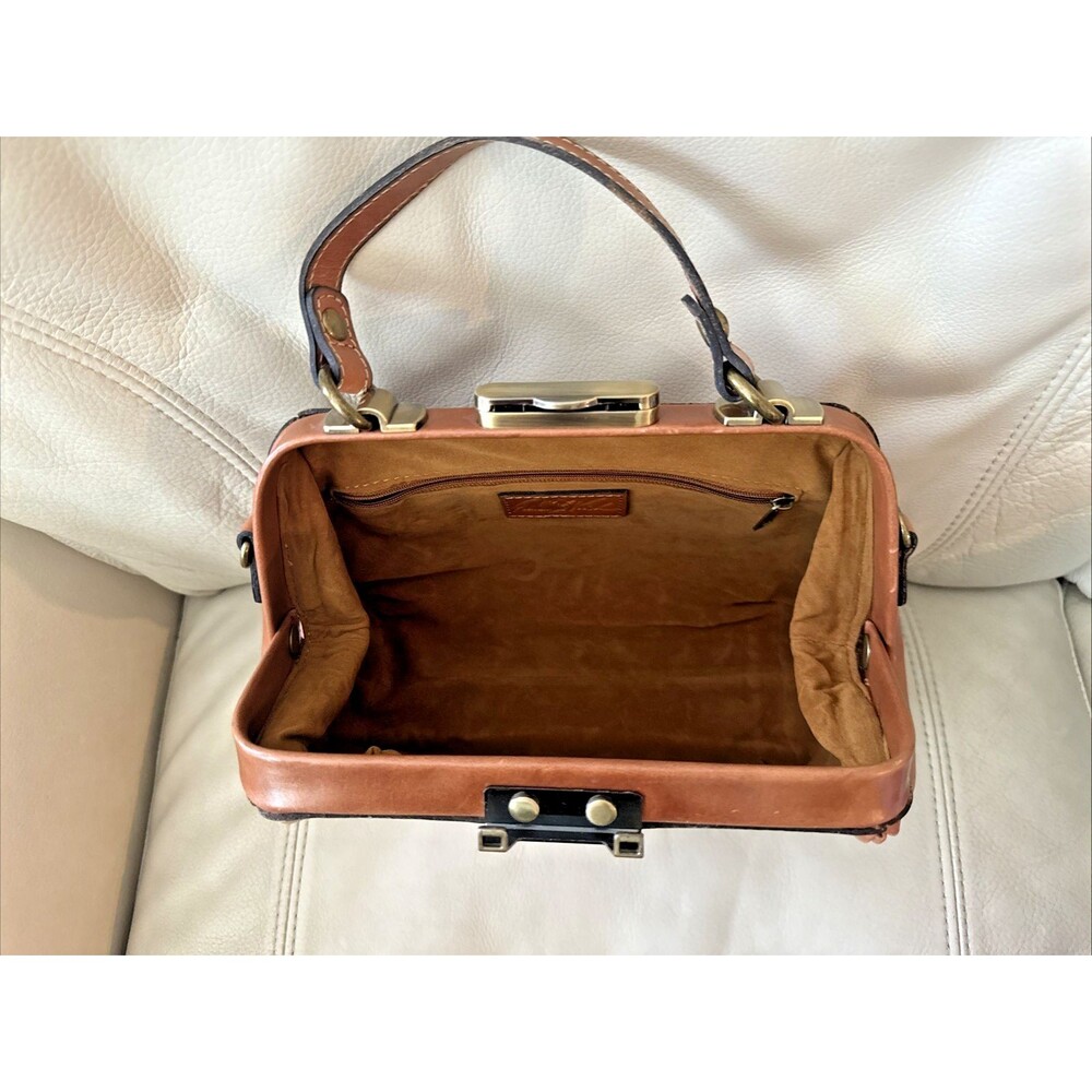 Patricia Nash Leather Gracchi Frame Satchel Bag Brown Top Handle Y2K - Picture 11 of 15